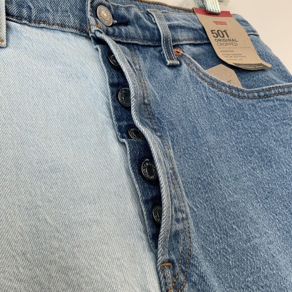 Levi’s Blue 2-tone 501 Cropped Waterless Rigid Jeans 31 - Picture 5 of 13